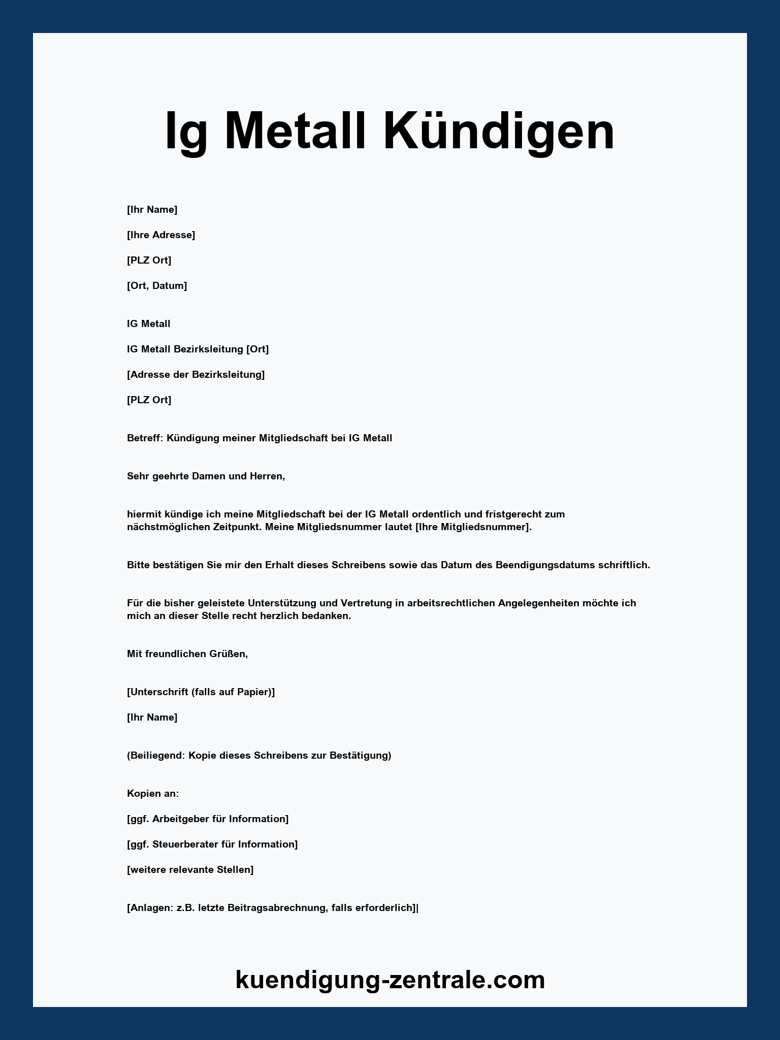 kündigung ig metall vorlage kostenlos