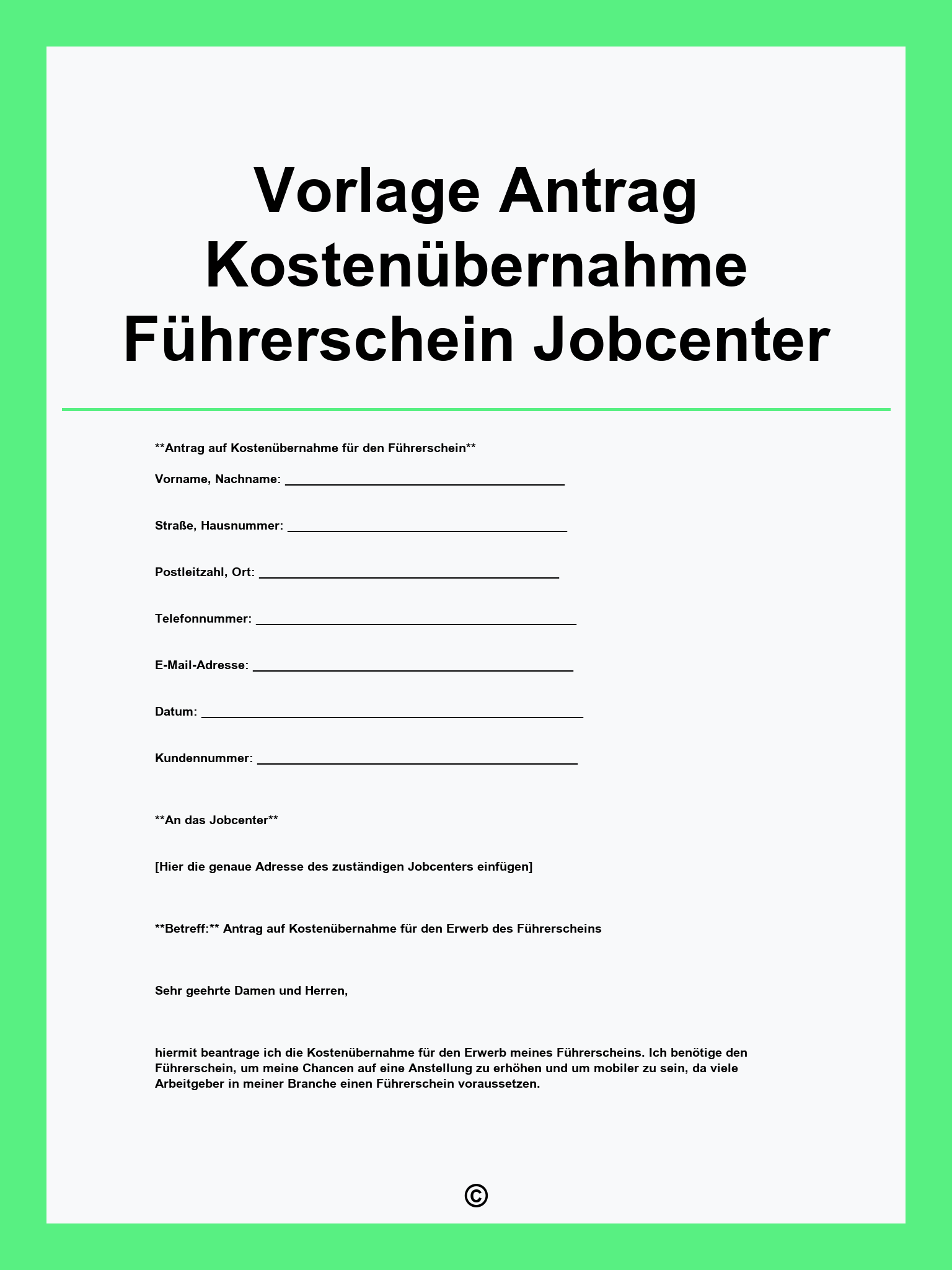 Arbeitsamt Fuhrerschein Antrag Vorlage